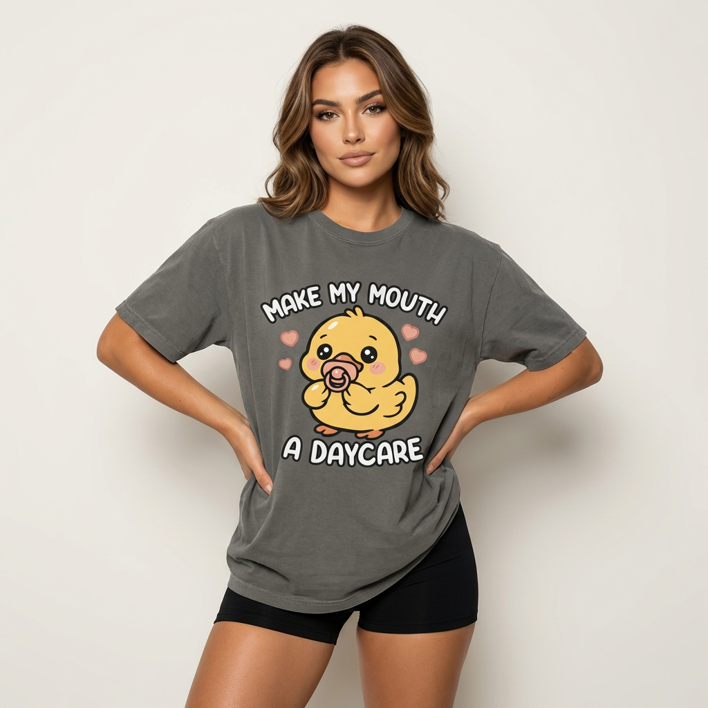 TeeHeeUSCo MAKE MY MOUTH A DAYCARE Grey studio lifestyle graphic tee