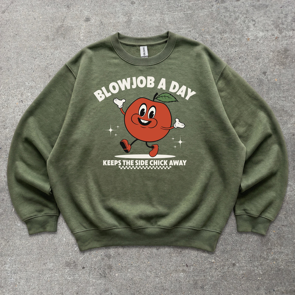 Blowjob A Day Crewneck sweatshirt in Military Green