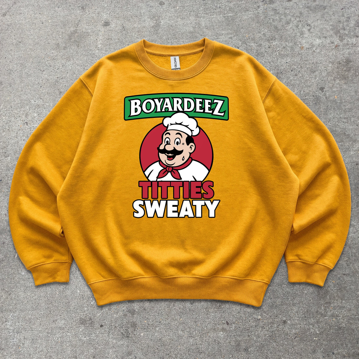 Boyardeez Titties Sweaty Crewneck sweatshirt in Gold