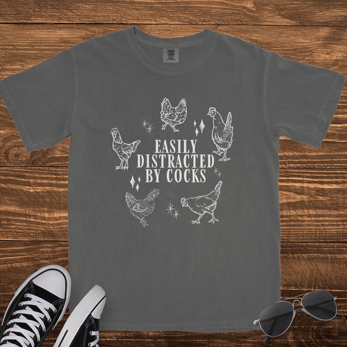 EASILY DISTRACTED BY C0CKS - TeeHeeUSCo - T-Shirt