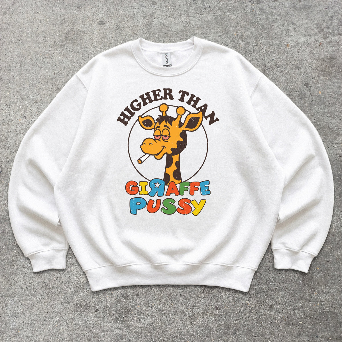 Higher Than Giraffe P*ssy crewneck sweatshirt in White