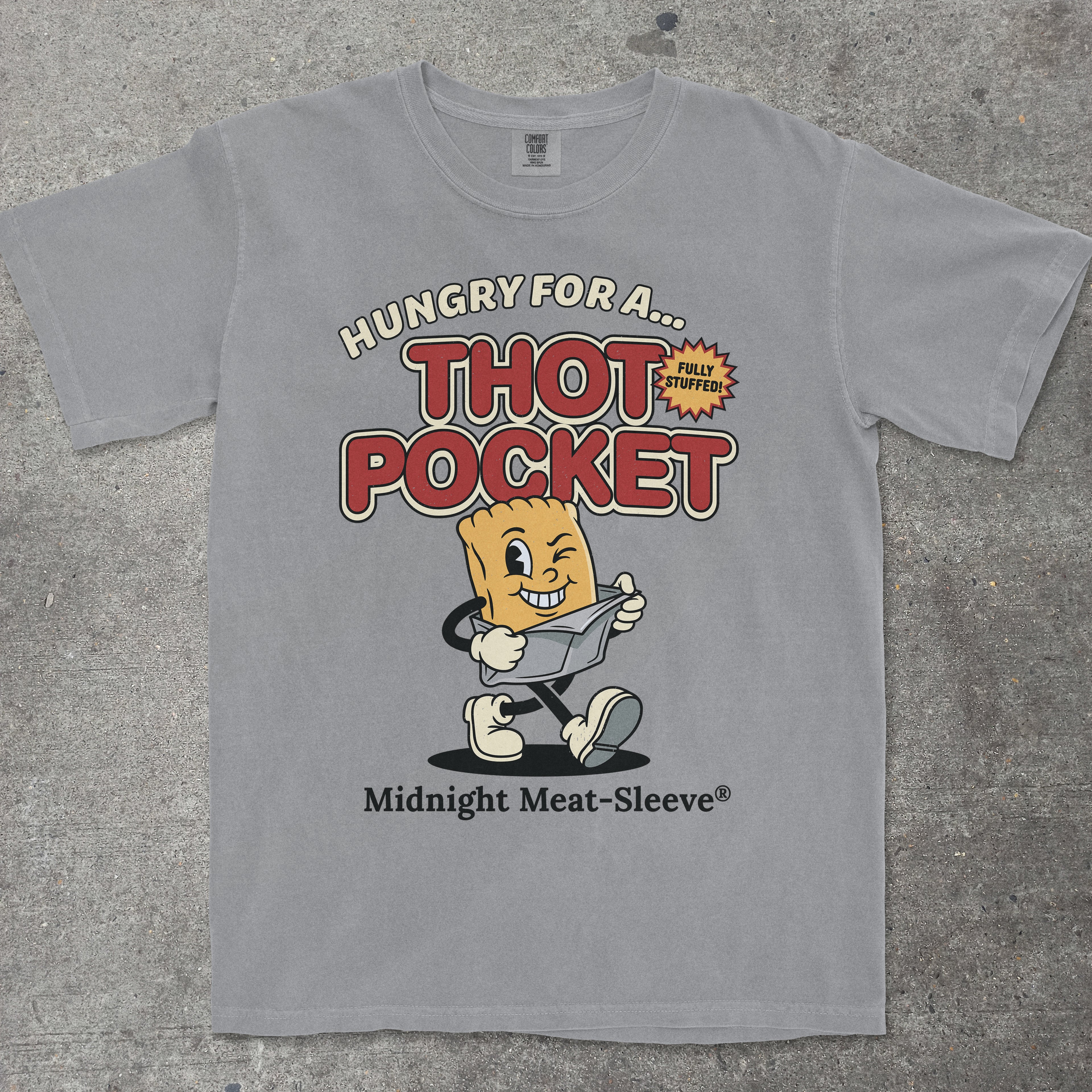 TeeHeeUSCo THOT POCKET Light Grey flat lay graphic tee