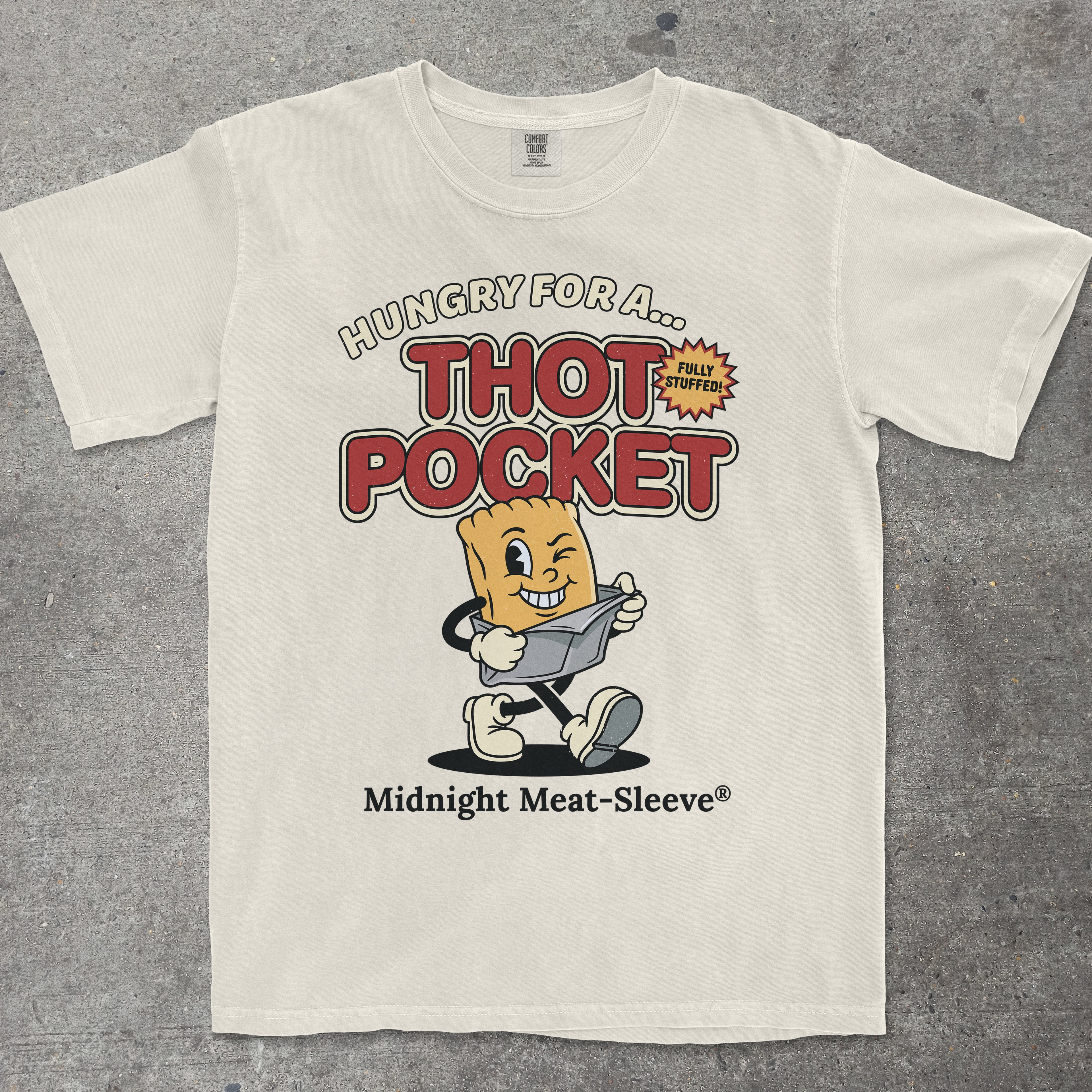 TeeHeeUSCo THOT POCKET Beige flat lay graphic tee