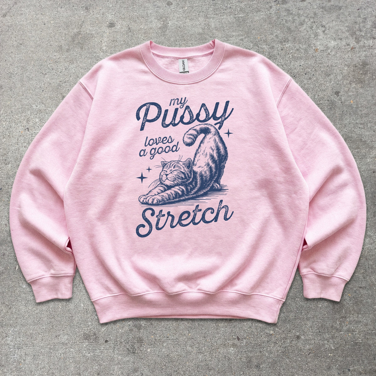 My P*ssy Loves A Good Stretch Crewneck sweatshirt in Light Pink