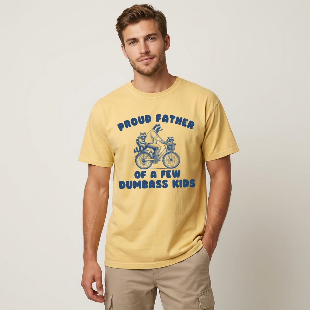 TeeHeeUSCo PROUD FATHER OF A FEW D*MBASS KIDS Yellow men's studio lifestyle graphic tee