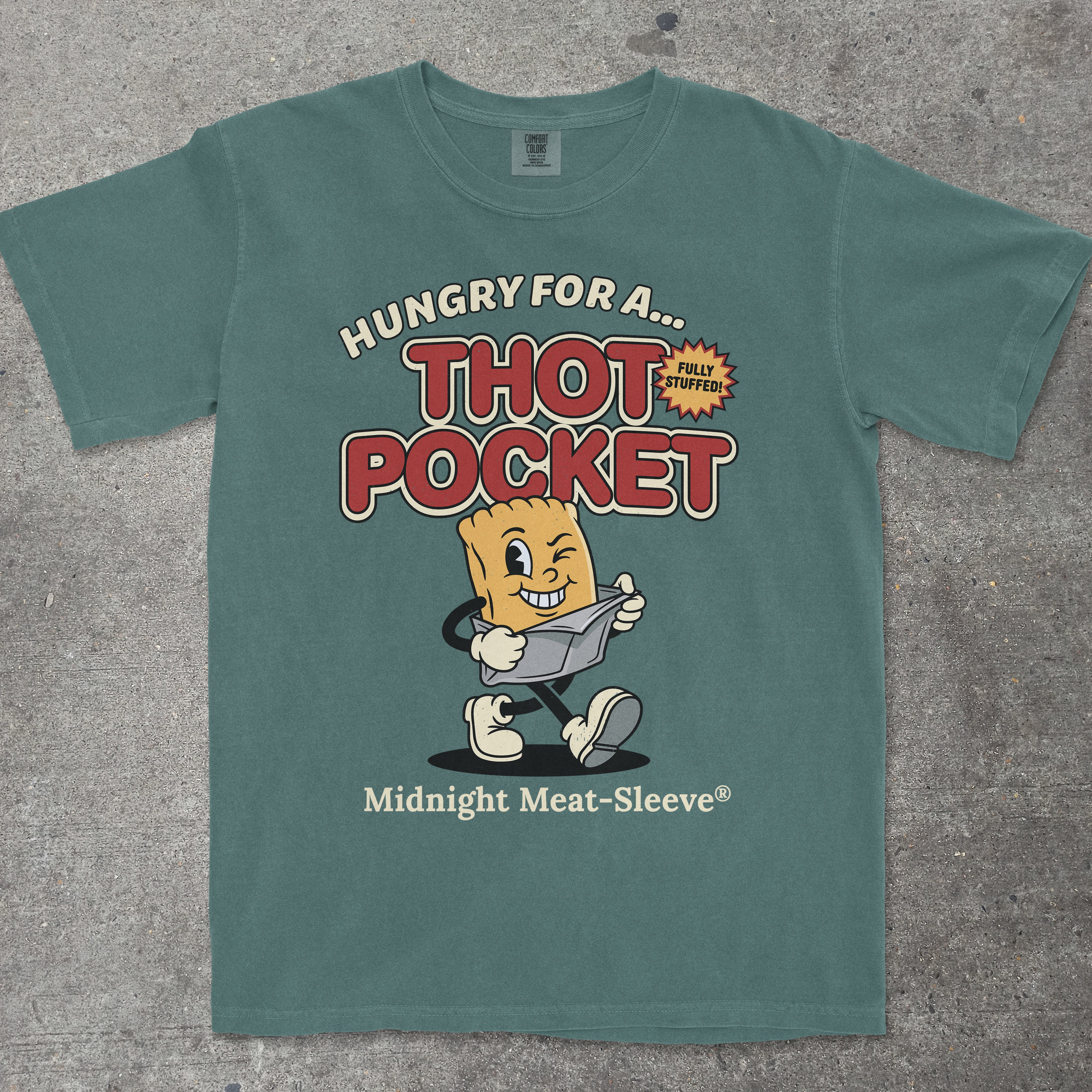 TeeHeeUSCo THOT POCKET Green flat lay graphic tee