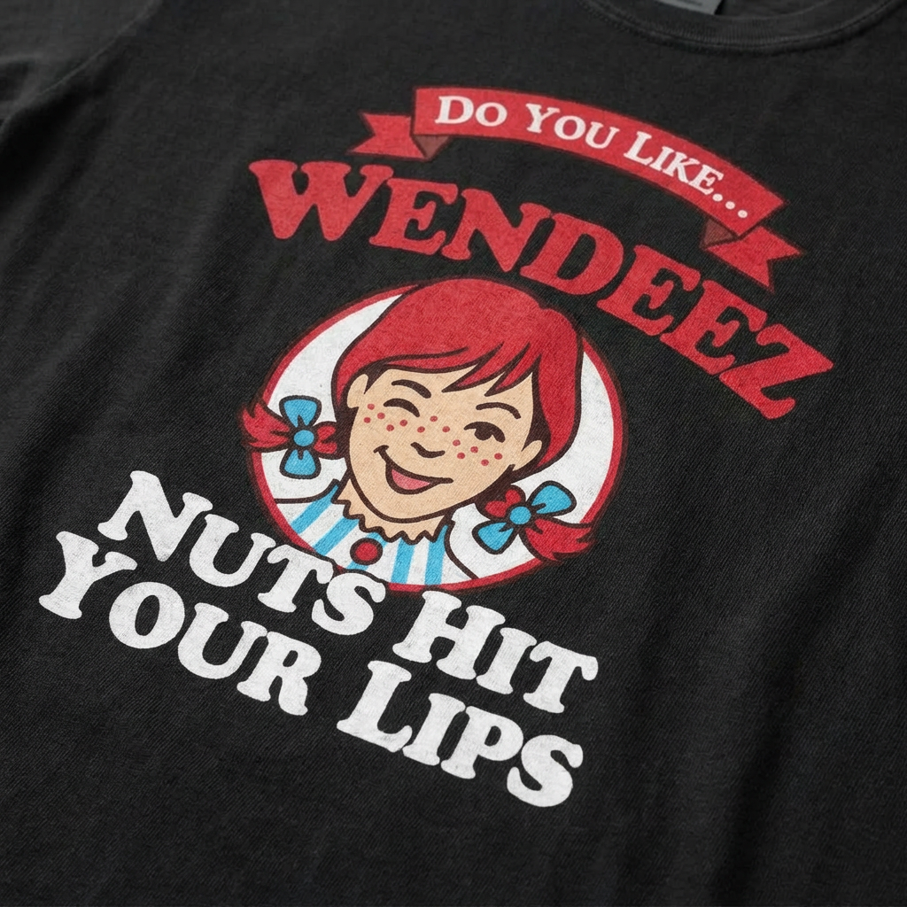 TeeHeeUSCo WENDEEZ NUTS HIT YOUR LIPS Black zoomed detail shot graphic tee