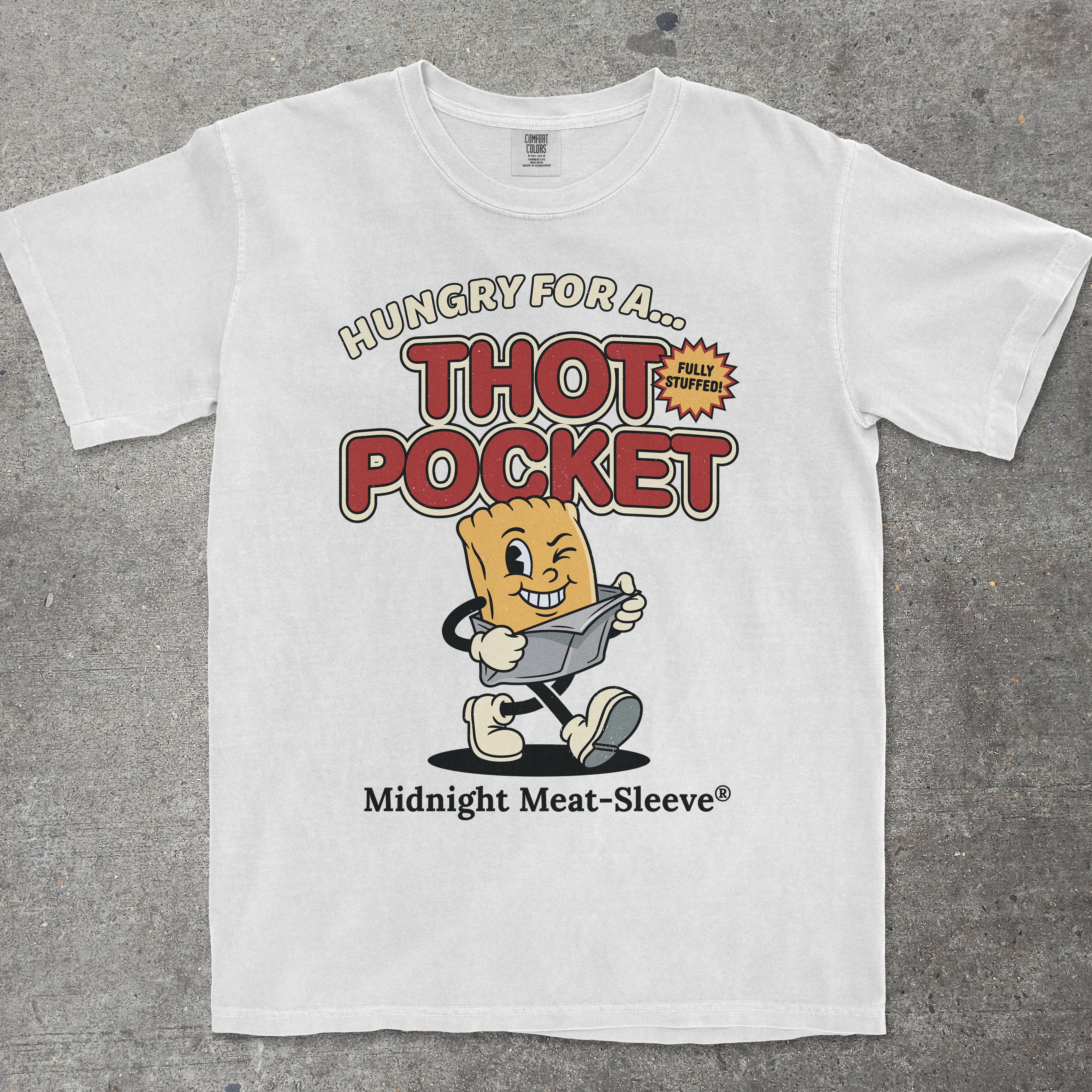 TeeHeeUSCo THOT POCKET White flat lay graphic tee